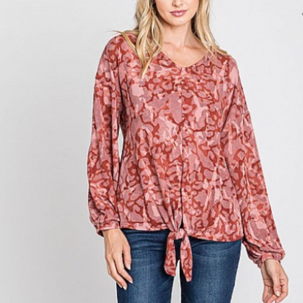 Geegee Plus Self Tie Multi Print Long Sleeve Top - image 1